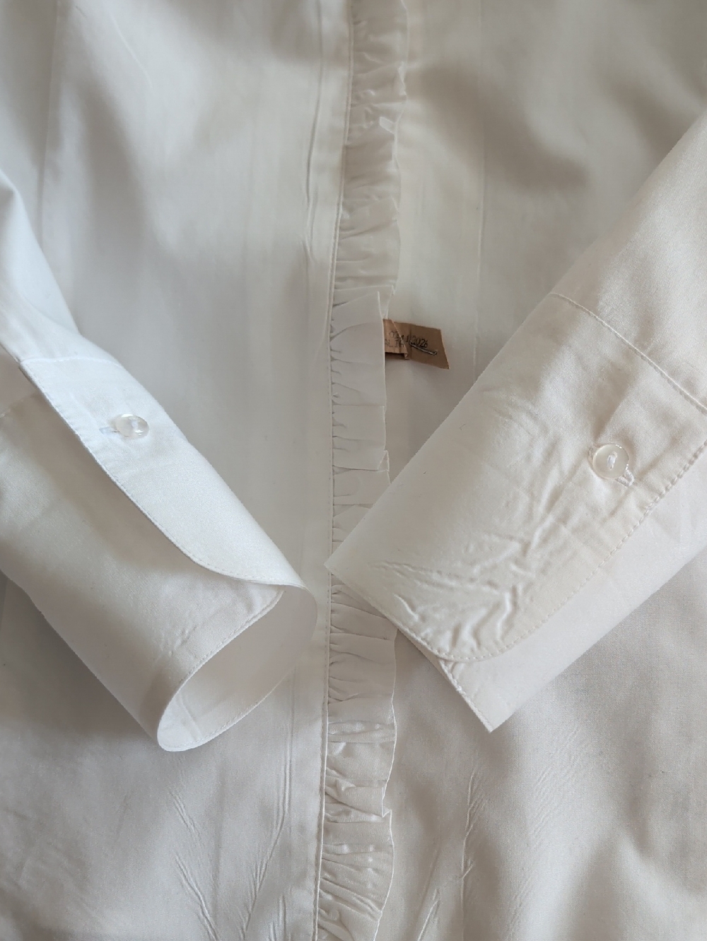 White Ruffled Front Button-Down Blouse - Picture 10 of 12